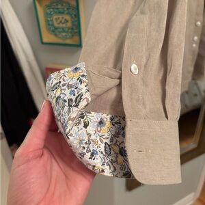 Floral Cuff Beige Casual Button Down Shirt/Men